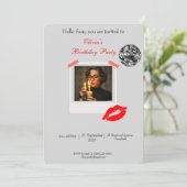 Trendy Disco Polaroid Lijst met rode lippen Verjaa Kaart (Staand voorkant)