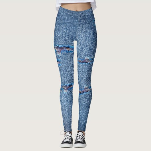 Trendy Distressed Look Denim Jeans Leggings (Voorkant)
