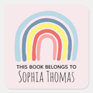 Trendy "Dit boek behoort tot" Rainbow Kinder kookp Vierkante Sticker