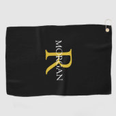 Trendy DIY Monogram & naam, Gold/White Text, zwart Golfhanddoek (Horizontaal)