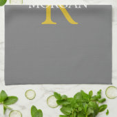 Trendy DIY Monogram & Naam, Goud/Wit Tekst, Grijs Theedoek (Gevouwen)