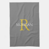 Trendy DIY Monogram & Naam, Goud/Wit Tekst, Grijs Theedoek (Verticaal)