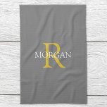 Trendy DIY Monogram & Naam, Goud/Wit Tekst, Grijs Theedoek<br><div class="desc">Personaliseer met uw monogram en naam in gouden en witte tekst op een grijze achtergrond. Dit stijlvolle en trendy klassieke ontwerp is een geweldig cadeau voor hem of haar.</div>