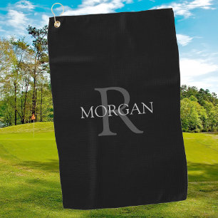 Trendy DIY Monogram & Naam, Grijze Tekst, Zwart Golfhanddoek