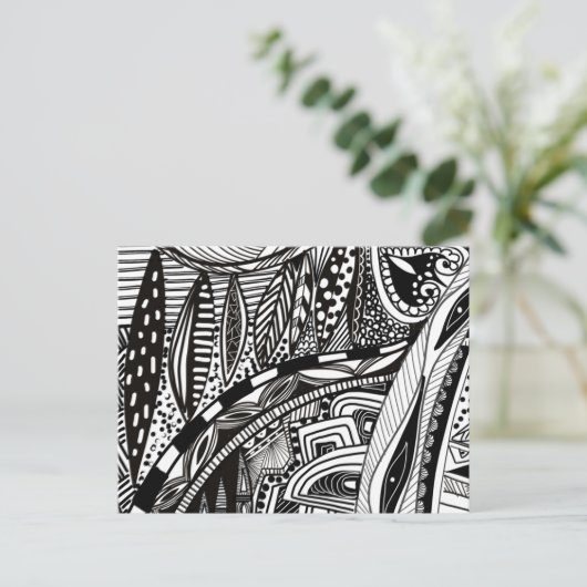 Trendy doedelen zwart wit cityscape patroon briefkaart (Staand voorkant)