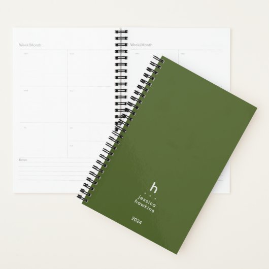 Trendy Donker Olive Modern Monogram Weekly Planner (Display)