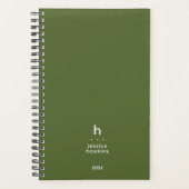 Trendy Donker Olive Modern Monogram Weekly Planner (Voorkant)