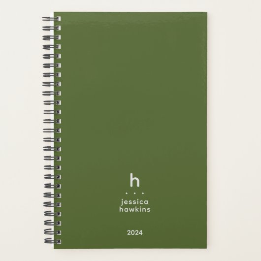 Trendy Donker Olive Modern Monogram Weekly Planner (Voorkant)
