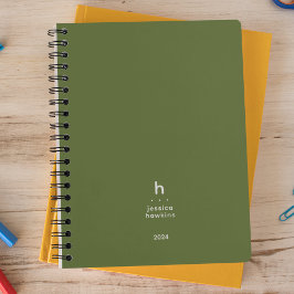 Trendy Donker Olive Modern Monogram Weekly Planner