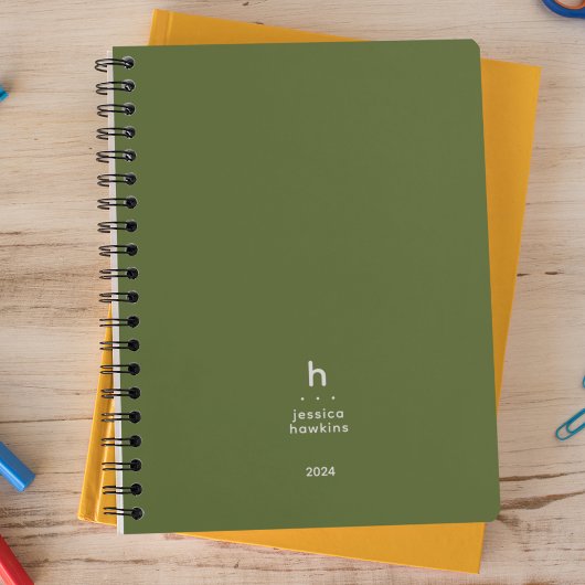 Trendy Donker Olive Modern Monogram Weekly Planner