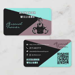 Trendy Donker Zand Blauwgroene Personal Trainer Visitekaartje