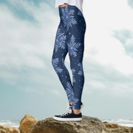 Trendy donkerblauwe nacht winter sneeuwvlok patroo leggings