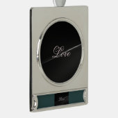 Trendy Donkergrijze Golf Liefde Bruiloft Calligraf Verzilverd Banner Ornament (Rechts)