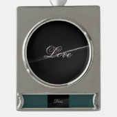 Trendy Donkergrijze Golf Liefde Bruiloft Calligraf Verzilverd Banner Ornament (Voorkant)