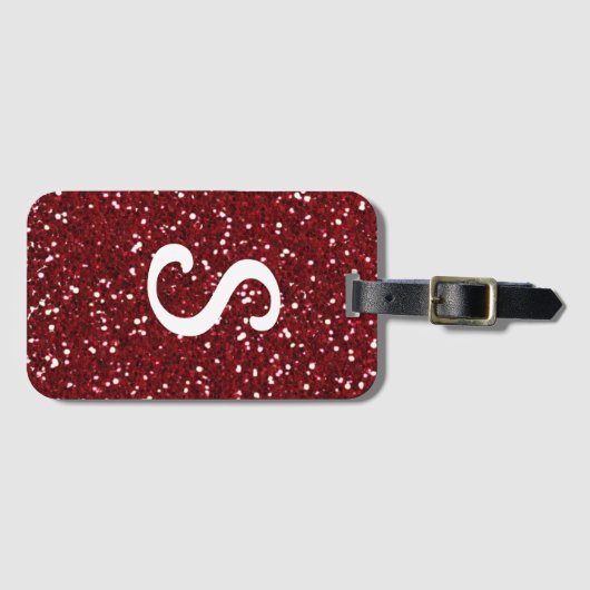 Trendy donkerrode glitters monogram initiaal bagagelabel (Voorkant (horizontaal))