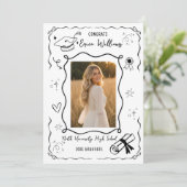 Trendy Doodle Afstudeerfeest Foto Kaart (Staand voorkant)