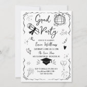 Trendy Doodle Afstudeerfeest Foto Kaart (Achterkant)