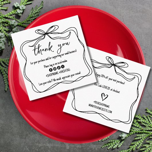 Trendy Doodle Bow Ribbon Small Business Bedankt Vierkante Visitekaartje