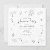 Trendy Doodle Graduation Party Feestdagenkaart (Voorkant)