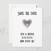 Trendy doodle liefde hart zwart wit rood art deco briefkaart (Voorkant / Achterkant)