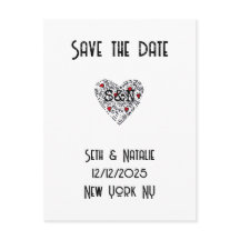 Trendy doodle liefde hart zwart wit rood art deco