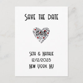 Trendy doodle liefde hart zwart wit rood art deco briefkaart