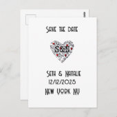 Trendy doodle liefdeshart bewaar de datum briefkaart (Voorkant / Achterkant)