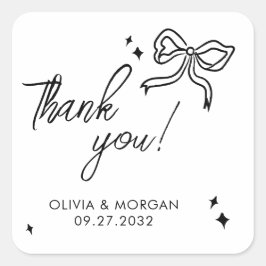 Trendy Doodle Ribbon Wedding Bedankt Favoriet Vierkante Sticker