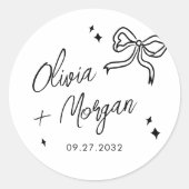 Trendy Doodle Script Ribbon bruiloft Ronde Sticker (Voorkant)