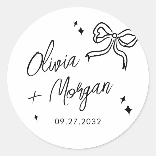 Trendy Doodle Script Ribbon bruiloft Ronde Sticker (Voorkant)