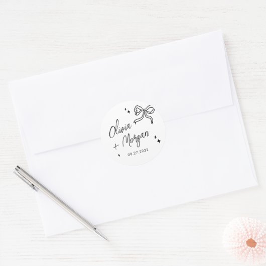 Trendy Doodle Script Ribbon bruiloft Ronde Sticker (Envelop)