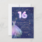 Trendy Dress Stars Navy Blue Holographic Sweet 16 Kaart (Voorkant)