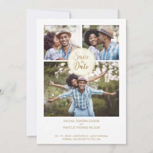 Trendy Drie Foto's Instant Engagement Sessie Save The Date (Voorkant)