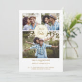 Trendy Drie Foto's Instant Engagement Sessie Save The Date (Staand voorkant)