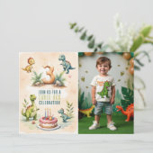 Trendy Drie-Rex Dinosaurus 3e Verjaardag Foto Kaart (Staand voorkant)