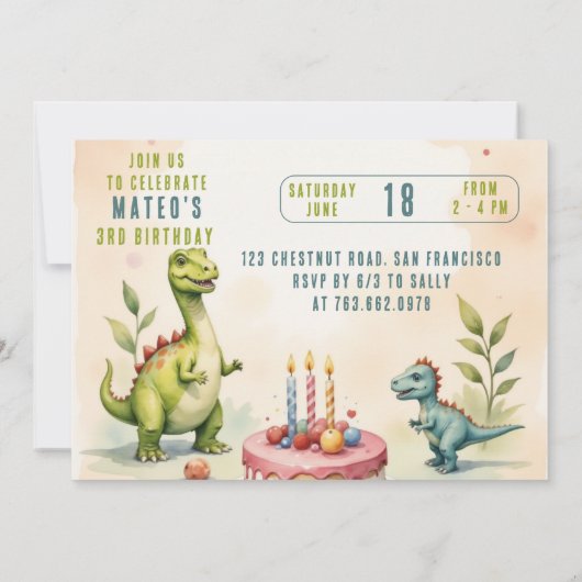 Trendy Drie-Rex Dinosaurus 3e Verjaardag Foto Kaart (Achterkant)