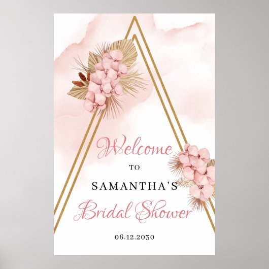 Trendy Dried Palm Blush Pink Bridal Welkomstteken Poster (Voorkant)