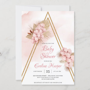 Trendy Dried Palm Blush Pink Orchid Baby shower I Kaart