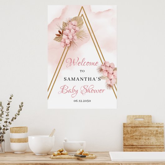 Trendy Dried Palm Blush Pink Orchid Welcome Sign Poster (Keuken)