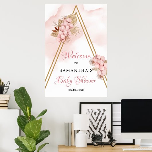 Trendy Dried Palm Blush Pink Orchid Welcome Sign Poster (Thuiskantoor)
