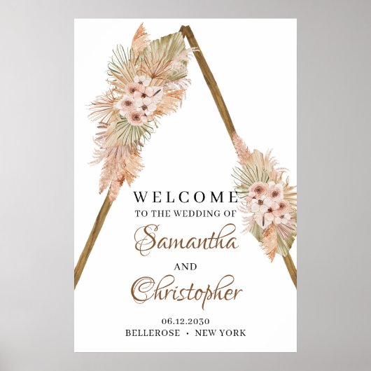 Trendy Dried Palm Pampas Grass Wooden Arch Welkom Poster (Voorkant)
