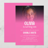 Trendy Dubbele Cijfers Foto Hot Pink 10th Party Kaart (Voorkant / Achterkant)