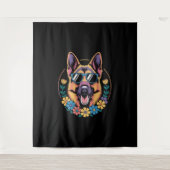 Trendy Duitse herder in bloemenstijl Wandkleed (Voorkant)