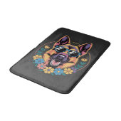 Trendy Duitse Herder in bloemstijl Badmat (Gekanteld)
