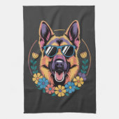 Trendy Duitse Herder in bloemstijl Theedoek (Verticaal)