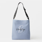 Trendy Dusty Blauw Zwart Wit Script Monogram Crossbody Tas (Achterkant)