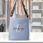 Trendy Dusty Blauw Zwart Wit Script Monogram Crossbody Tas