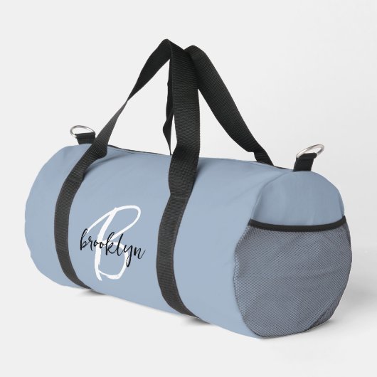 Trendy Dusty Blauw Zwart Wit Script Monogram Plunjezak (Rechterhoek)