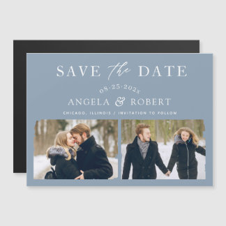 Trendy Dusty Blue 2 Foto Save the Date Magnet