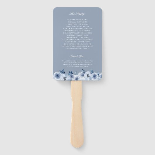 Trendy Dusty Blue Bohemian Floral Wedding Program Handwaaier (Achterkant)